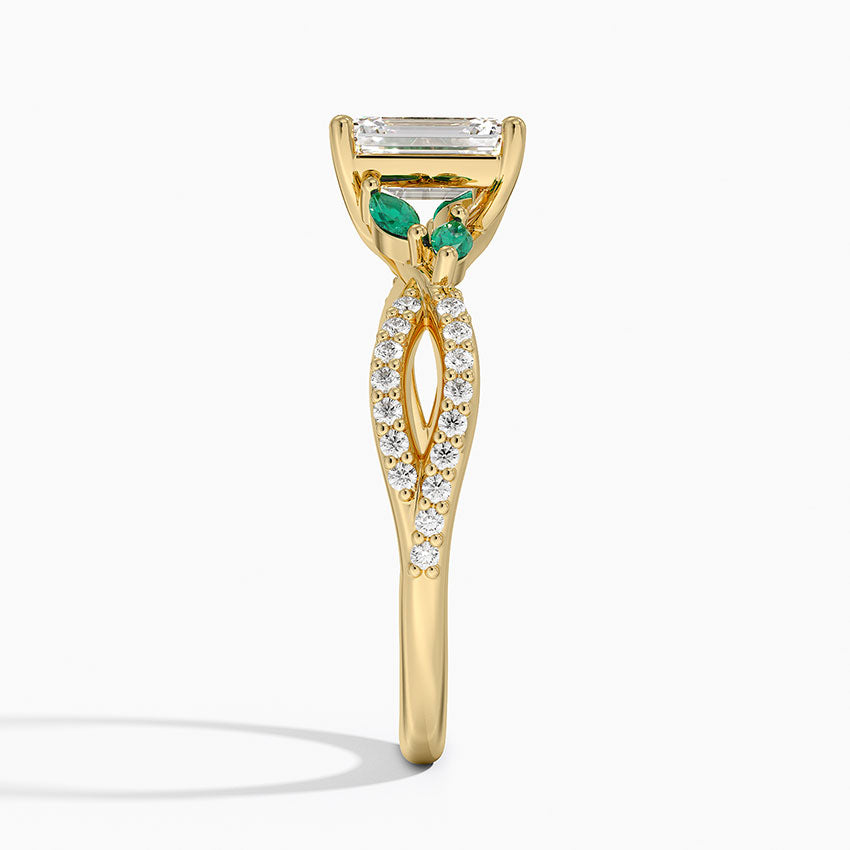 Luxe Willow Lab Emerald and Diamond Ring (1/8 ct. tw.) Yellow Gold 18k Emerald Engagement Ring