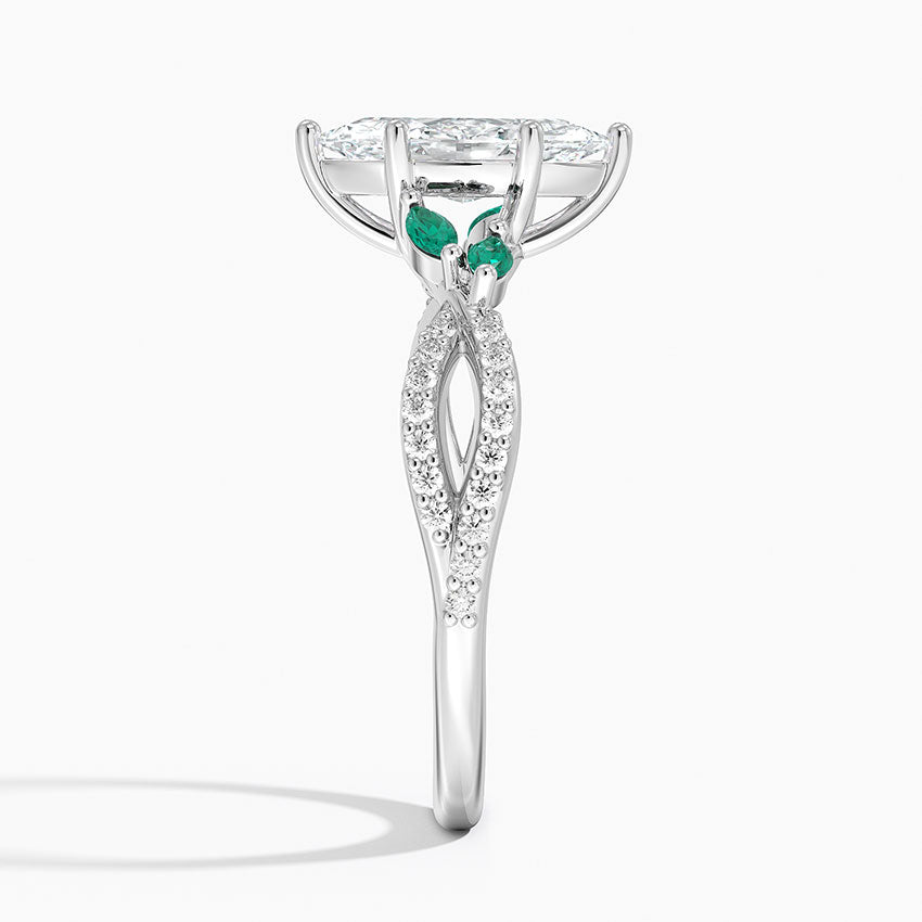 Luxe Willow Lab Emerald and Diamond Ring (1/8 ct. tw.) Platinum Marquise Engagement Ring