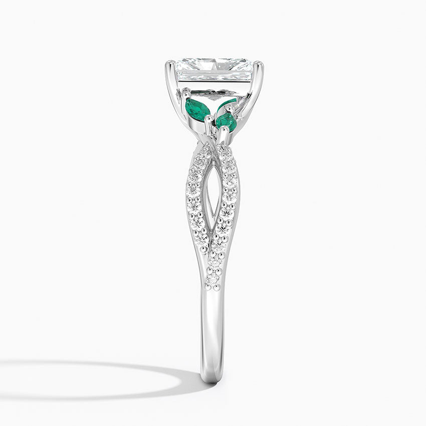Luxe Willow Lab Emerald and Diamond Ring (1/8 ct. tw.) Platinum Radiant Engagement Ring