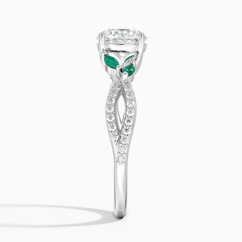 Luxe Willow Lab Emerald and Diamond Ring (1/8 ct. tw.) Platinum Round Engagement Ring
