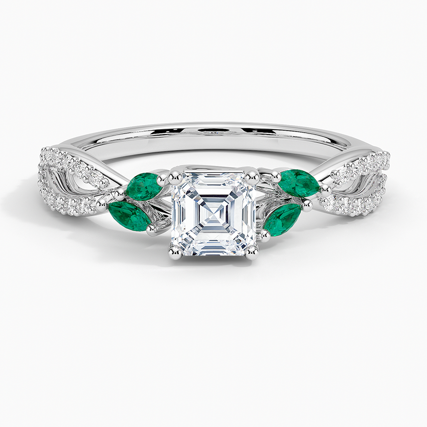 Luxe Willow Lab Emerald and Diamond Ring (1/8 ct. tw.) Platinum Asscher Engagement Ring