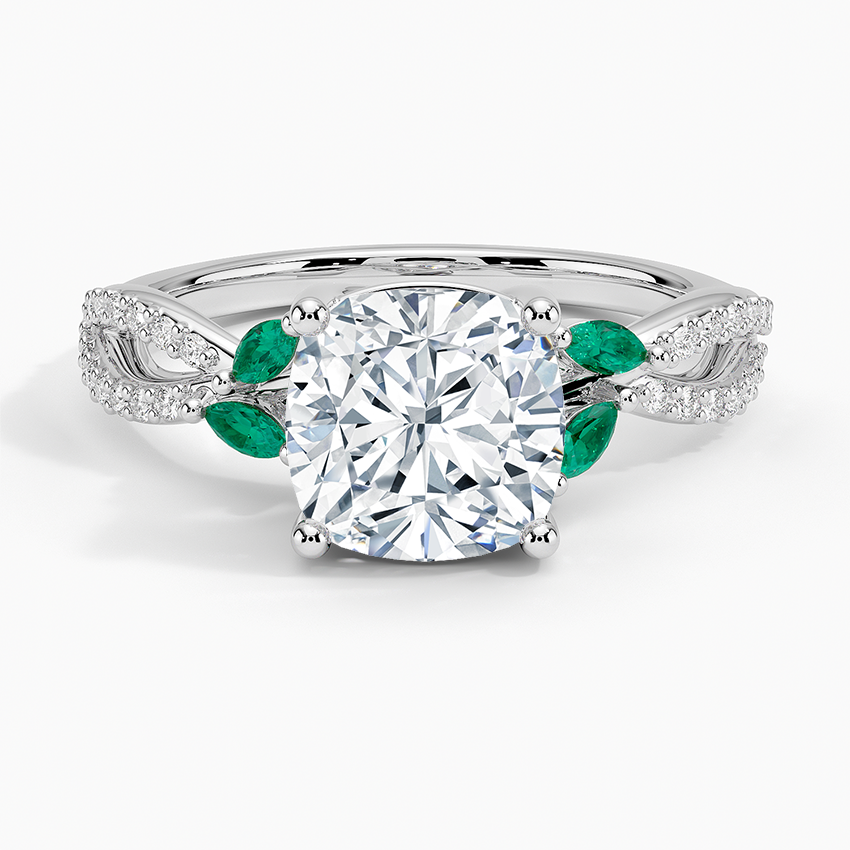 Luxe Willow Lab Emerald and Diamond Ring (1/8 ct. tw.) Platinum Cushion Engagement Ring