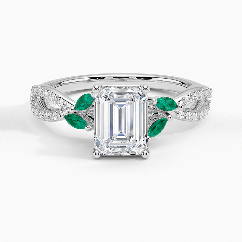 Luxe Willow Lab Emerald and Diamond Ring (1/8 ct. tw.) Platinum Emerald Engagement Ring
