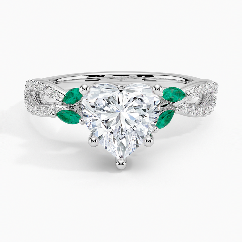 Luxe Willow Lab Emerald and Diamond Ring (1/8 ct. tw.) Platinum Heart Engagement Ring