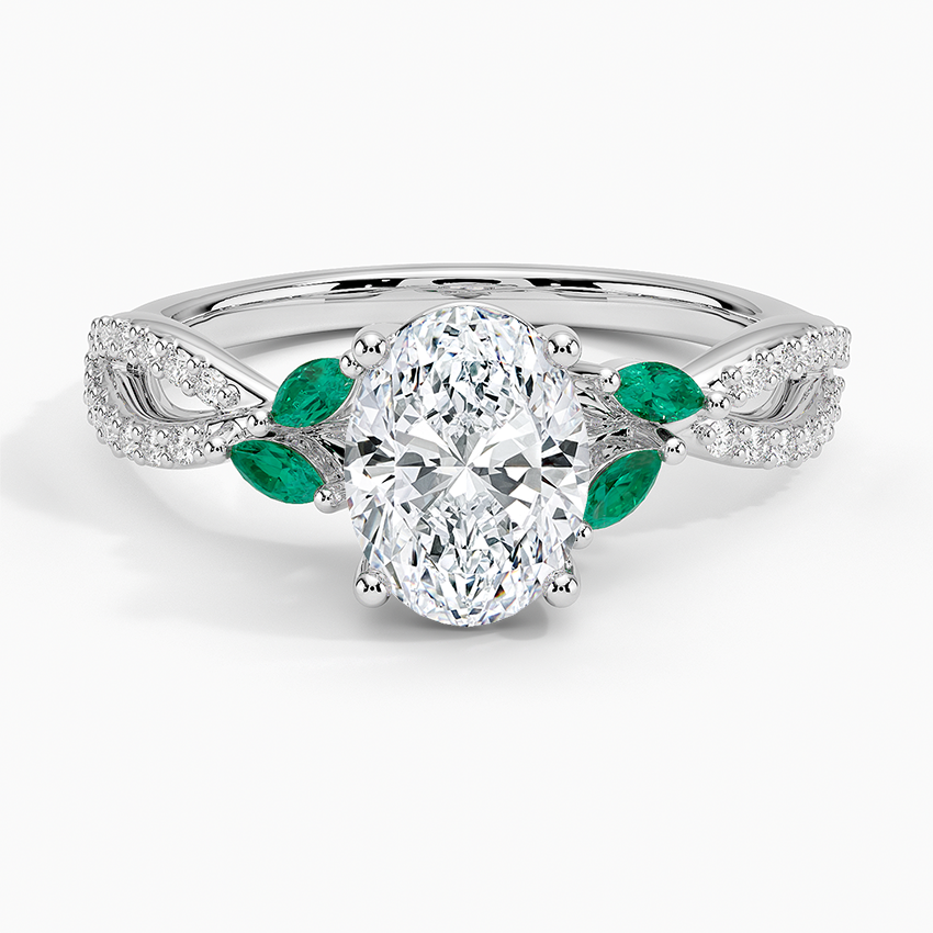 Luxe Willow Lab Emerald and Diamond Ring (1/8 ct. tw.) Platinum Oval Engagement Ring