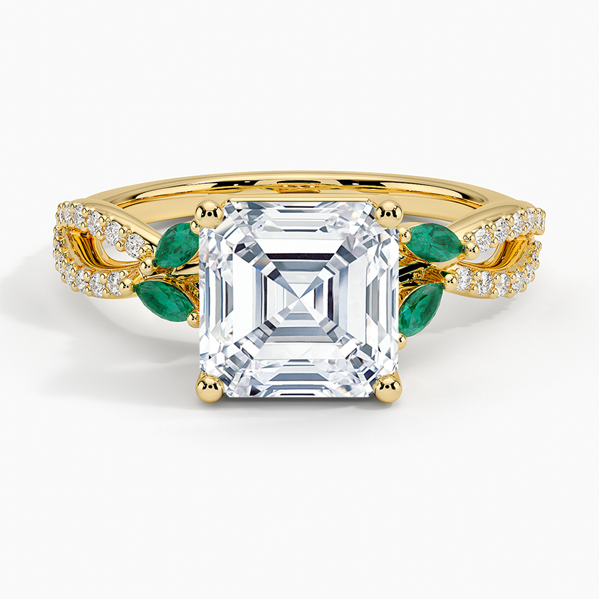 Luxe Willow Lab Emerald and Diamond Ring (1/8 ct. tw.) Yellow Gold 18k Asscher Engagement Ring