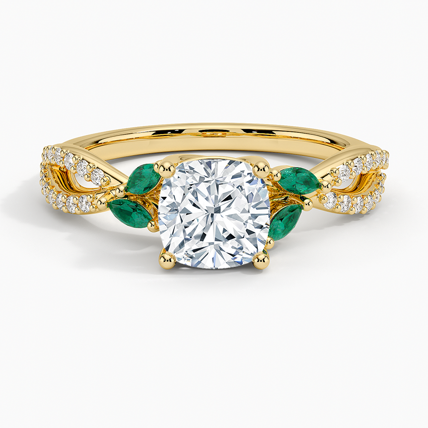 Luxe Willow Lab Emerald and Diamond Ring (1/8 ct. tw.) Yellow Gold 18k Cushion Engagement Ring