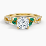 Luxe Willow Lab Emerald and Diamond Ring (1/8 ct. tw.) Yellow Gold 18k Cushion Engagement Ring