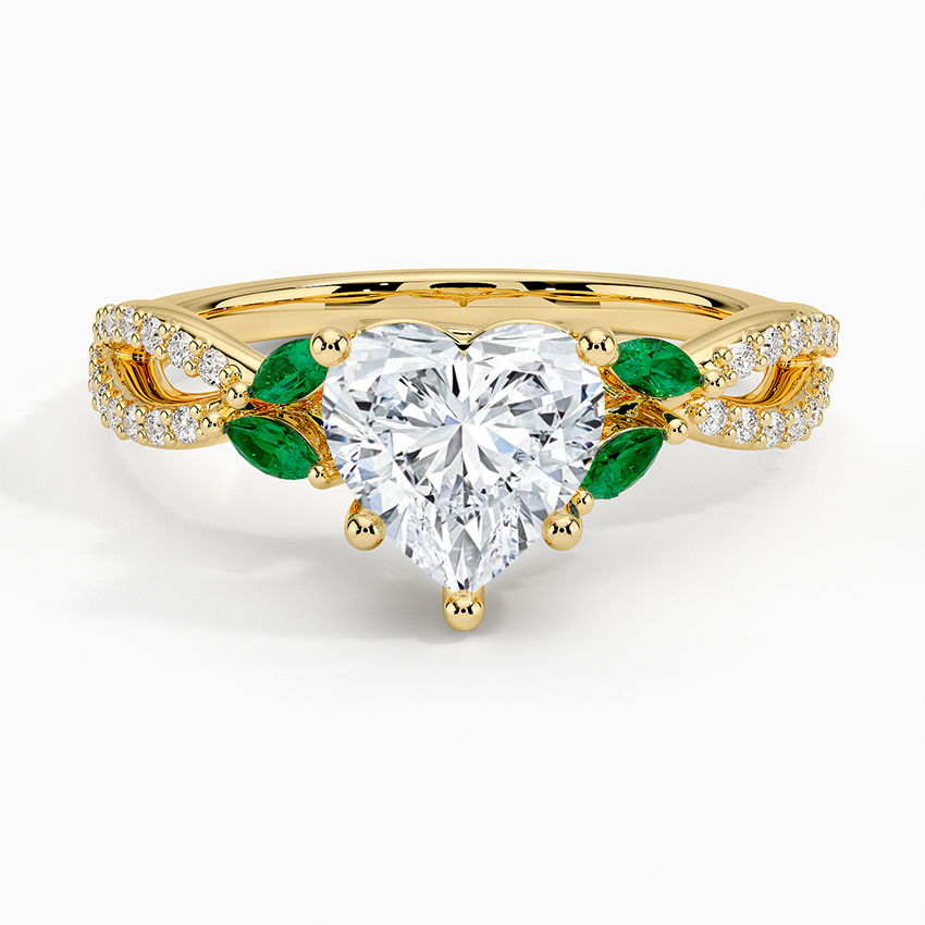 Luxe Willow Lab Emerald and Diamond Ring (1/8 ct. tw.) Yellow Gold 18k Heart Engagement Ring