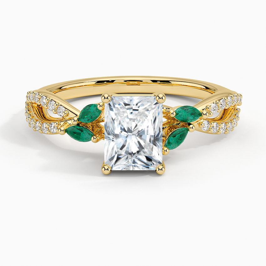 Luxe Willow Lab Emerald and Diamond Ring (1/8 ct. tw.) Yellow Gold 18k Radiant Engagement Ring