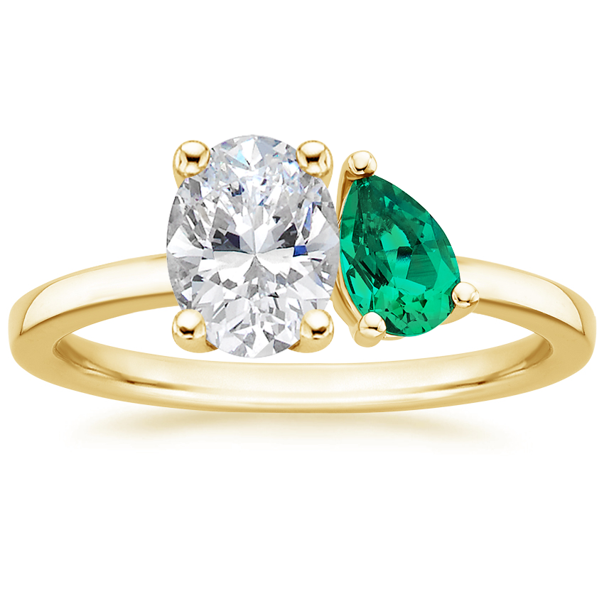 Viridian Toi et Moi Diamond Engagement Ring 18K Yellow Gold OV