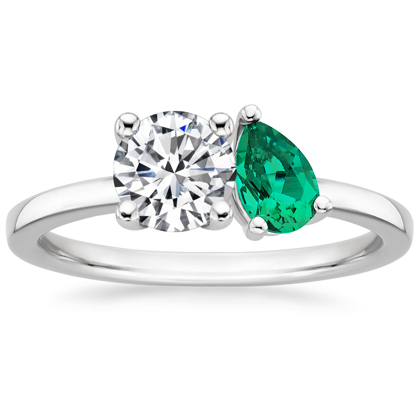 Viridian Toi et Moi Diamond Engagement Ring 18K White Gold RD