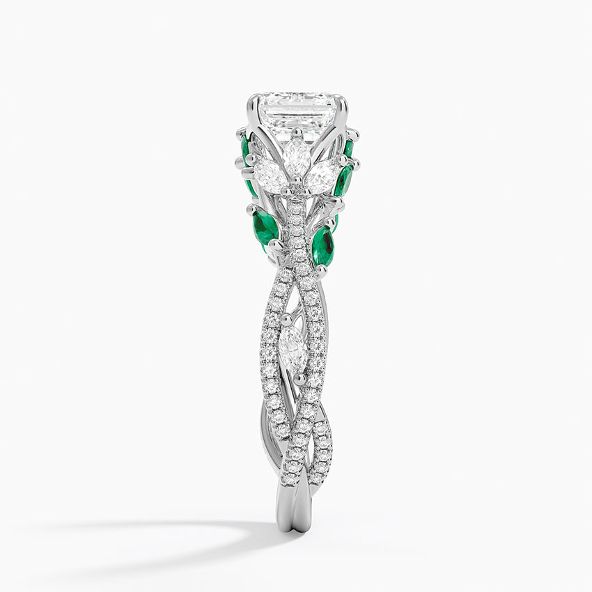 Luxe Secret Garden Lab Emerald and Diamond Ring Platinum Asscher Engagement Ring