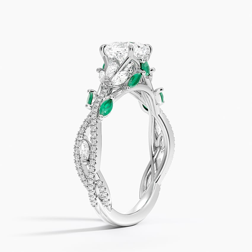 Luxe Secret Garden Lab Emerald and Diamond Ring Platinum Cushion Engagement Ring