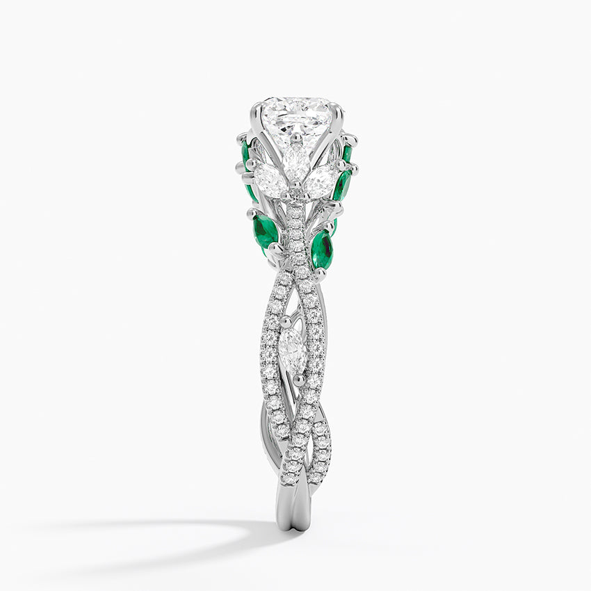 Luxe Secret Garden Lab Emerald and Diamond Ring Platinum Cushion Engagement Ring