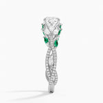 Luxe Secret Garden Lab Emerald and Diamond Ring Platinum Cushion Engagement Ring