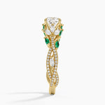 Luxe Secret Garden Lab Emerald and Diamond Ring Yellow Gold 18k Cushion Engagement Ring