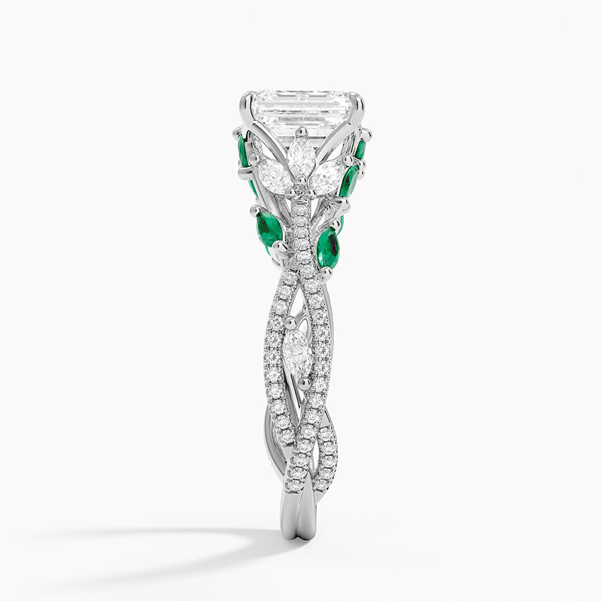 Luxe Secret Garden Lab Emerald and Diamond Ring Platinum Emerald Engagement Ring