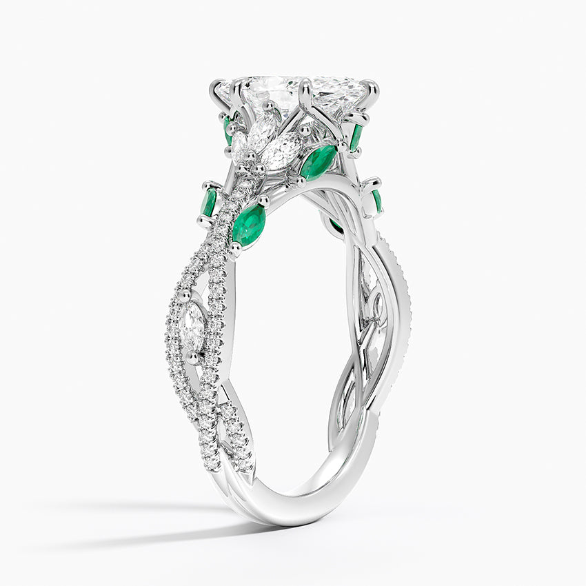 Luxe Secret Garden Lab Emerald and Diamond Ring Platinum Marquise Engagement Ring