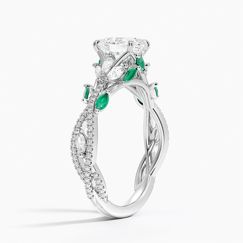 Luxe Secret Garden Lab Emerald and Diamond Ring Platinum Oval Engagement Ring