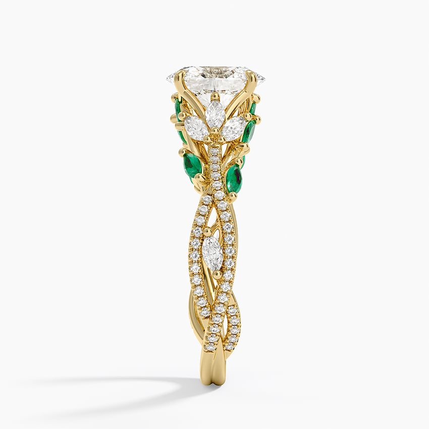Luxe Secret Garden Lab Emerald and Diamond Ring Yellow Gold 18k Oval Engagement Ring