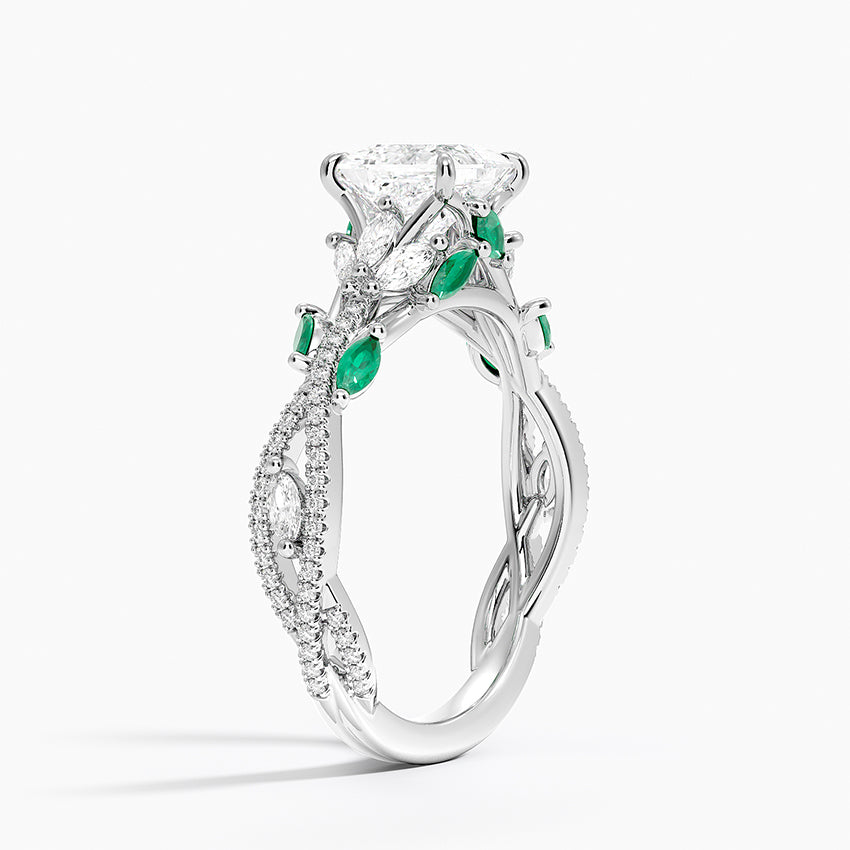 Luxe Secret Garden Lab Emerald and Diamond Ring Platinum Princess Engagement Ring