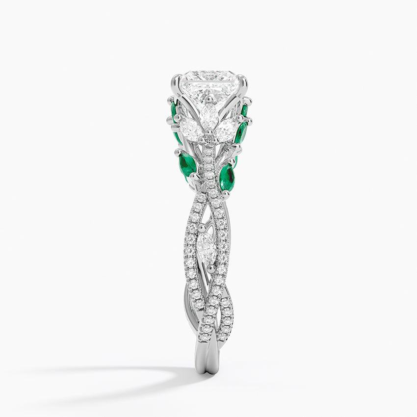 Luxe Secret Garden Lab Emerald and Diamond Ring Platinum Princess Engagement Ring