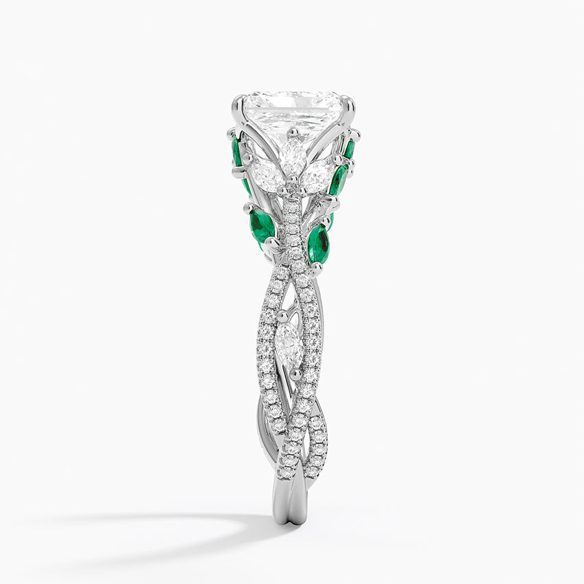 Luxe Secret Garden Lab Emerald and Diamond Ring Platinum Radiant Engagement Ring
