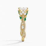 Luxe Secret Garden Lab Emerald and Diamond Ring Yellow Gold 18k Radiant Engagement Ring