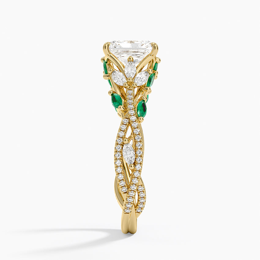 Luxe Secret Garden Lab Emerald and Diamond Ring Yellow Gold 18k Radiant Engagement Ring