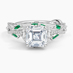 Luxe Secret Garden Lab Emerald and Diamond Ring Platinum Asscher Engagement Ring