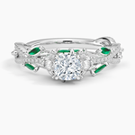 Luxe Secret Garden Lab Emerald and Diamond Ring Platinum Cushion Engagement Ring