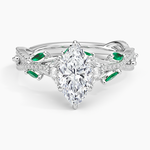 Luxe Secret Garden Lab Emerald and Diamond Ring Platinum Marquise Engagement Ring