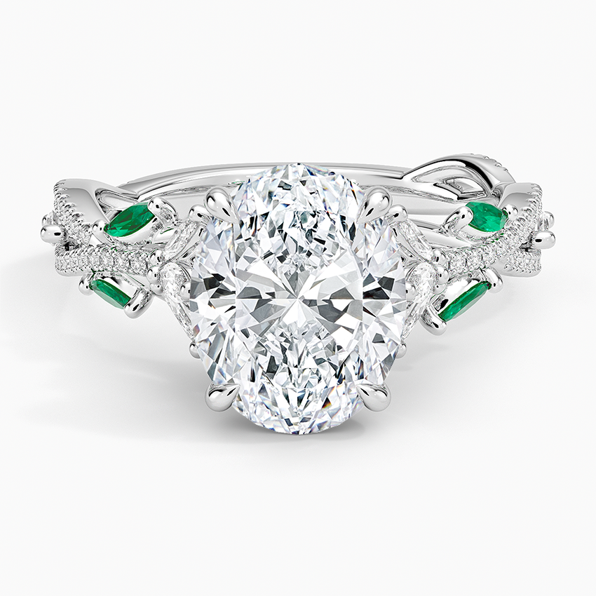 Luxe Secret Garden Lab Emerald and Diamond Ring Platinum Oval Engagement Ring