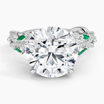 Luxe Secret Garden Lab Emerald and Diamond Ring Platinum Round Engagement Ring