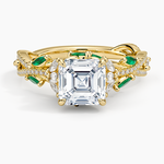 Luxe Secret Garden Lab Emerald and Diamond Ring Yellow Gold 18k Asscher Engagement Ring