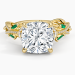 Luxe Secret Garden Lab Emerald and Diamond Ring Yellow Gold 18k Cushion Engagement Ring
