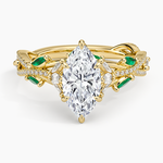 Luxe Secret Garden Lab Emerald and Diamond Ring Yellow Gold 18k Marquise Engagement Ring