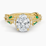 Luxe Secret Garden Lab Emerald and Diamond Ring Yellow Gold 18k Oval Engagement Ring