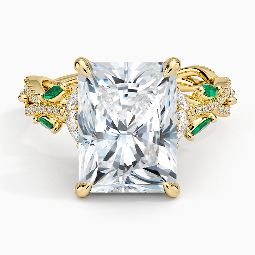 Luxe Secret Garden Lab Emerald and Diamond Ring Yellow Gold 18k Radiant Engagement Ring