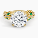Luxe Secret Garden Lab Emerald and Diamond Ring Yellow Gold 18k Round Engagement Ring