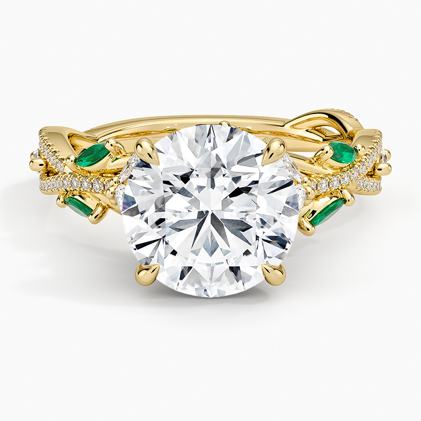 Luxe Secret Garden Lab Emerald and Diamond Ring Yellow Gold 18k Round Engagement Ring