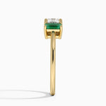 Luxe Rhiannon Three Stone Lab Emerald Ring Yellow Gold 18k Cushion Engagement Ring