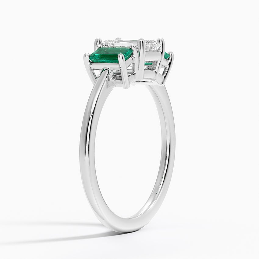 Luxe Rhiannon Three Stone Lab Emerald Ring Platinum Emerald Engagement Ring