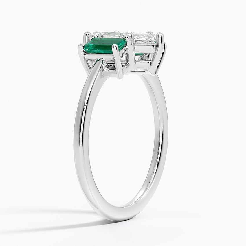 Luxe Rhiannon Three Stone Lab Emerald Ring Platinum Marquise Engagement Ring
