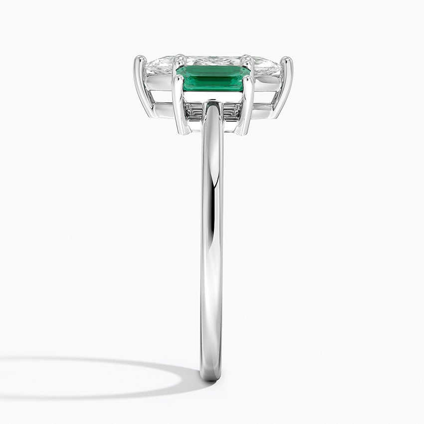 Luxe Rhiannon Three Stone Lab Emerald Ring Platinum Marquise Engagement Ring