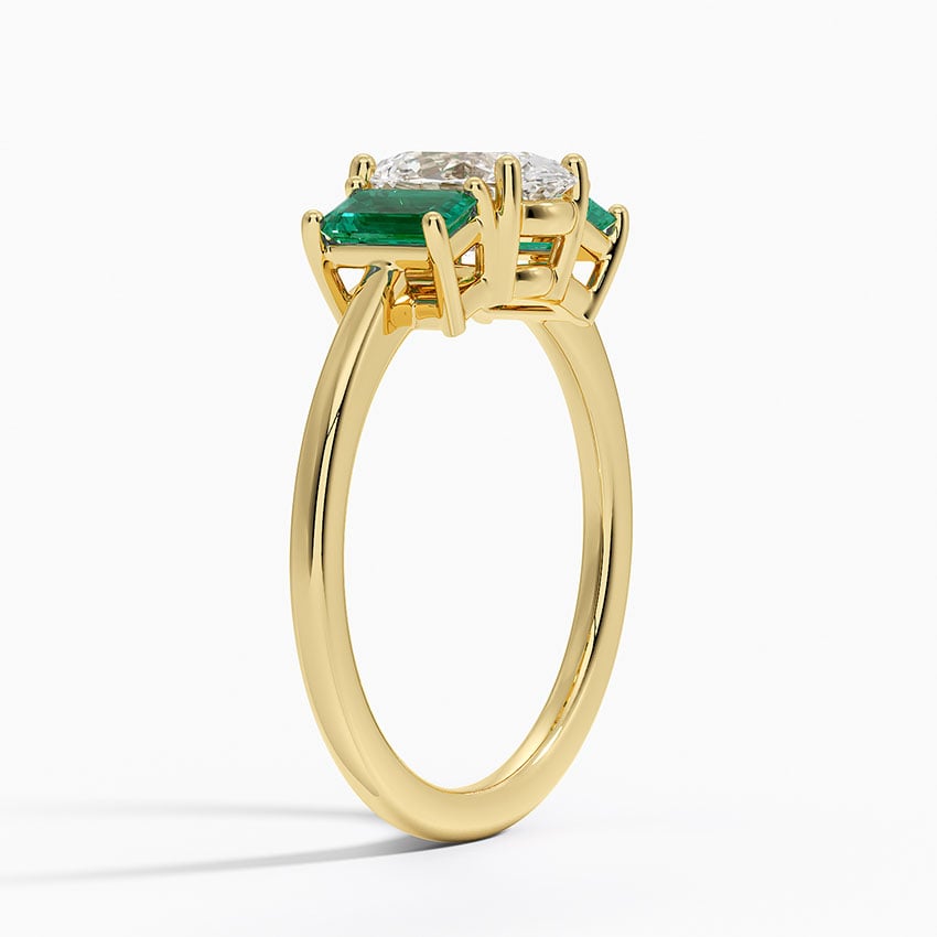 Luxe Rhiannon Three Stone Lab Emerald Ring Yellow Gold 18k Oval Engagement Ring