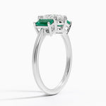 Luxe Rhiannon Three Stone Lab Emerald Ring Platinum Pear Engagement Ring