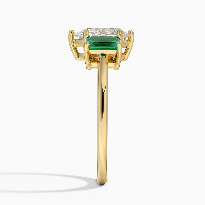 Luxe Rhiannon Three Stone Lab Emerald Ring Yellow Gold 18k Pear Engagement Ring