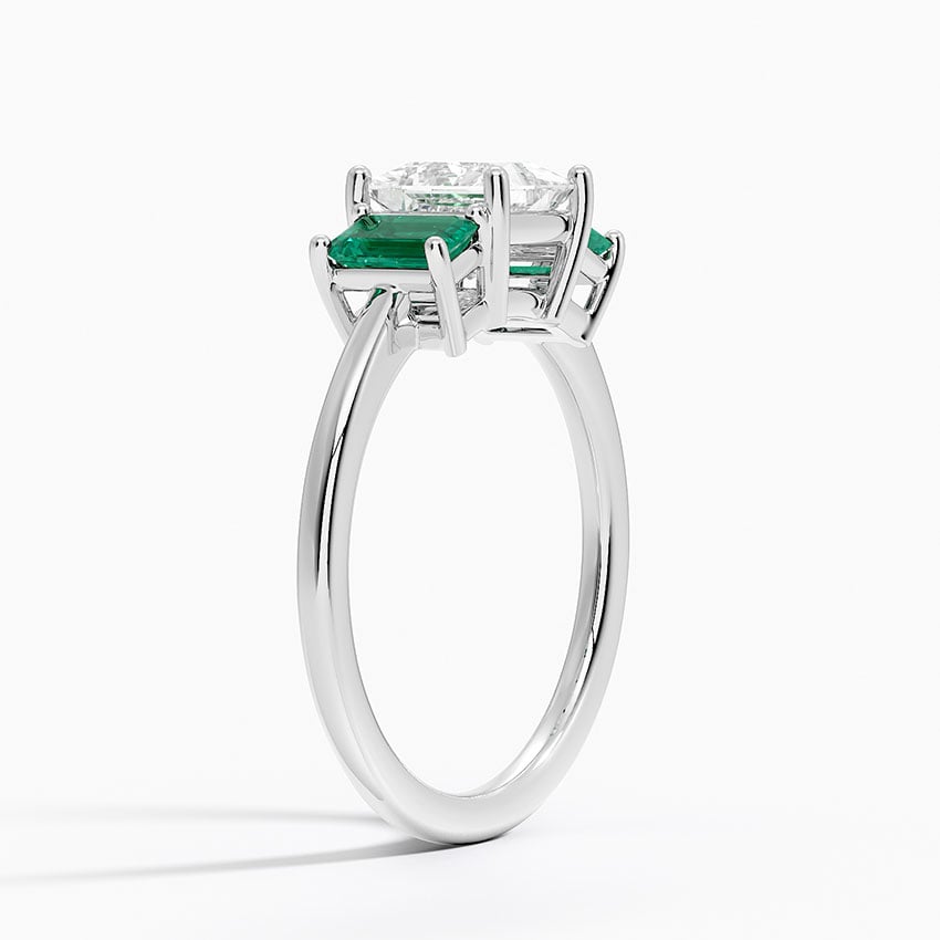 Luxe Rhiannon Three Stone Lab Emerald Ring Platinum Princess Engagement Ring